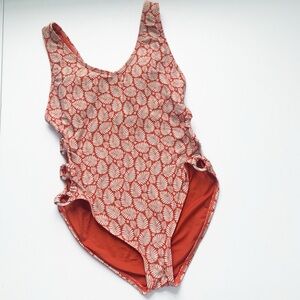 LOFT Beach | Leaf Fern Palm Frond Side‎ Cut-Out Orange Swimsuit Small